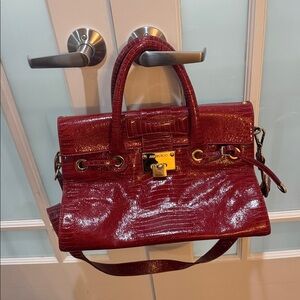 Jimmy Choo Red Croc-Embossed Satchel